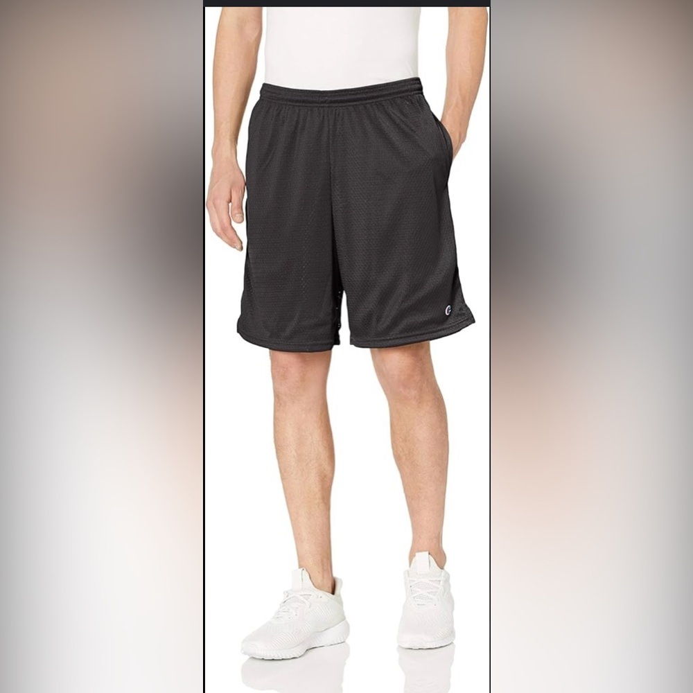 Black Champion athletic shorts.